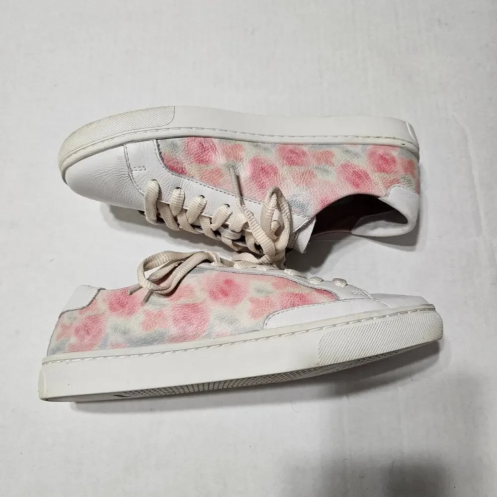 SOLUDOS The Ibiza Classic Sneaker Leather Floral Pink White Size 6.5